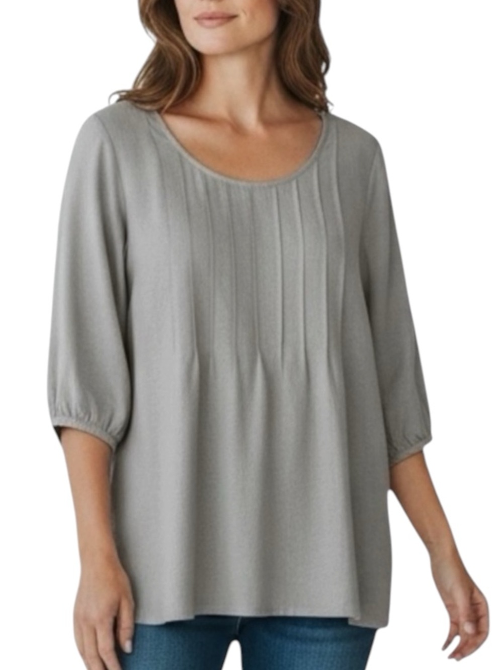 SOFT SURROUNDINGS Pintuck Peasant Boho Natural Cotton Longline Tunic in Tan MED
